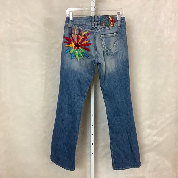 Vintage Y2K 00s People For Peace Low Rise Embroidered Flare Jeans 31 - Picture 3 of 7